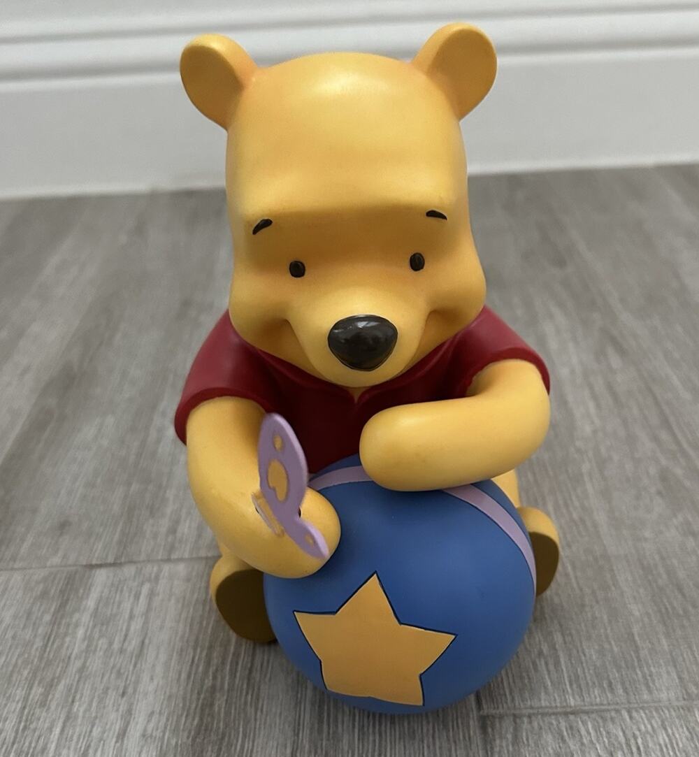 Vintage Winnie the Pooh With Butterfly Porcelain Piggy Bank Disney RARE